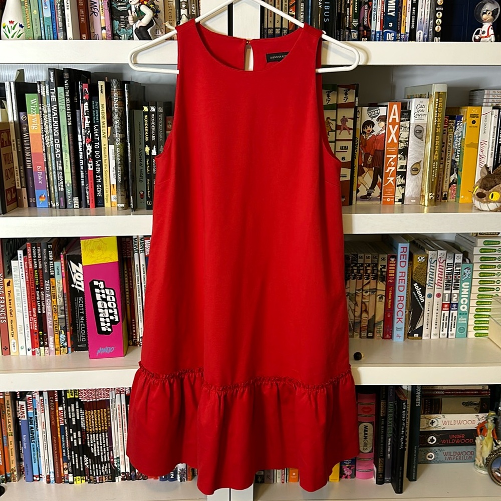 Banana Republic Red Shift Style Dress with Large Ruffle Hem